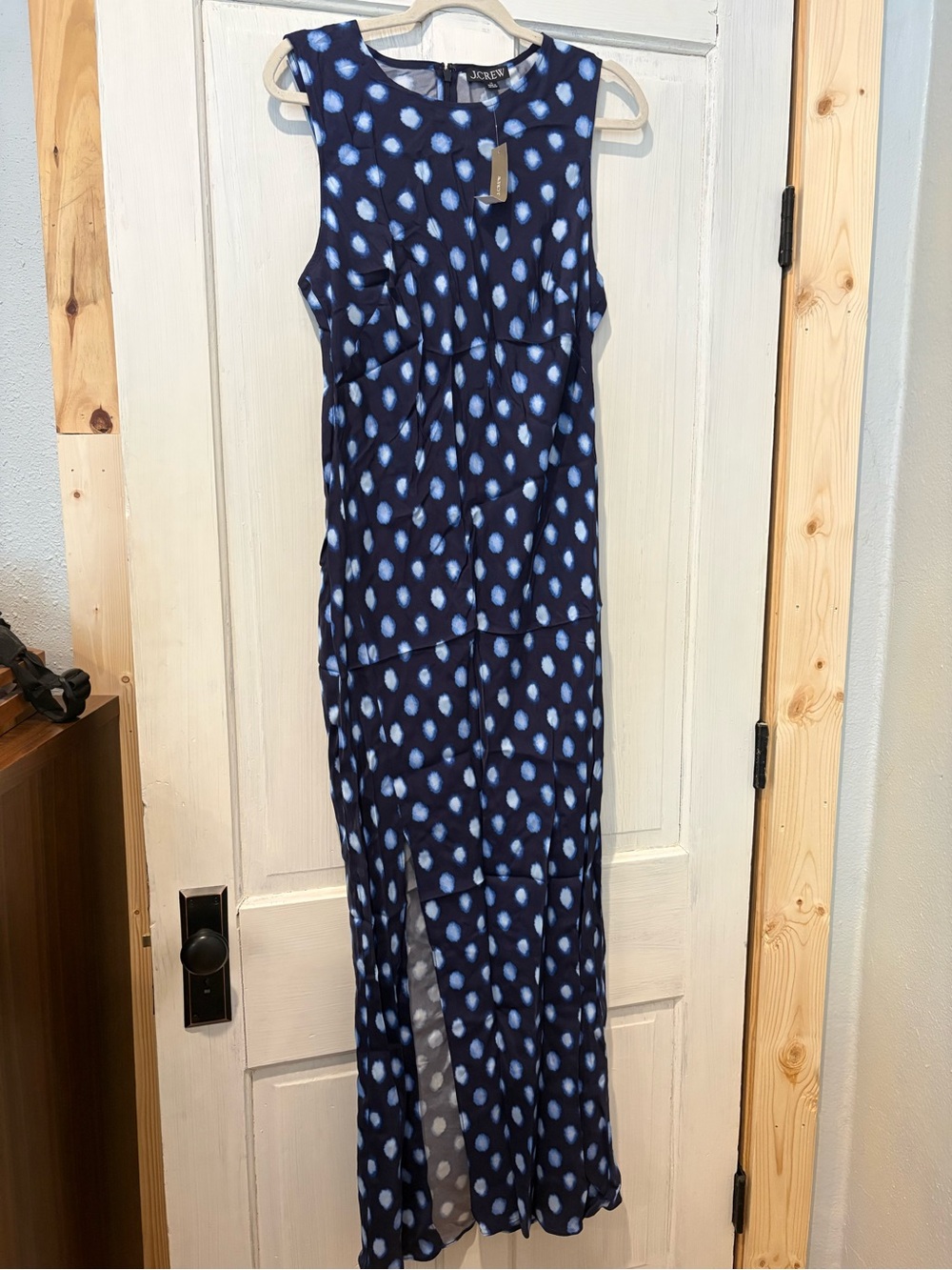 J. Crew Navy Maxi Dress with Light Blue Spot Print